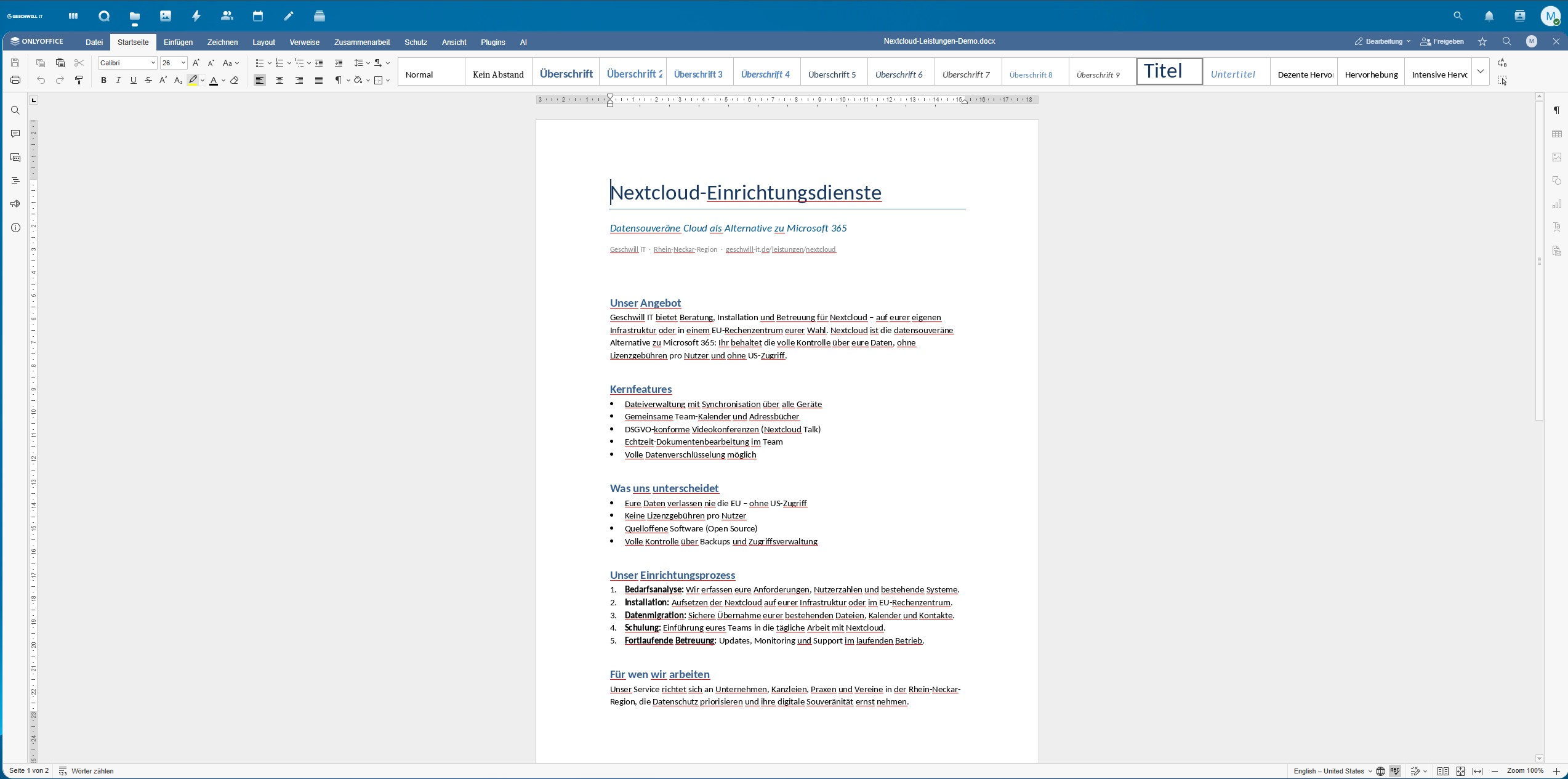 Nextcloud Office (OnlyOffice) – Textdokument direkt im Browser gemeinsam bearbeiten