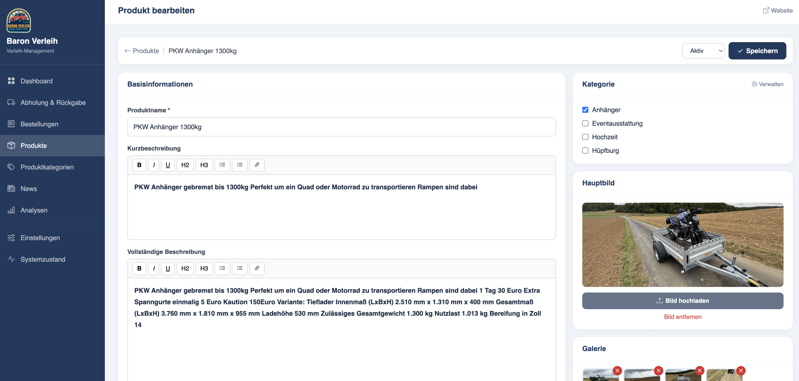Individuelles Shop-Verwaltungsportal – Produkt-Bearbeitung